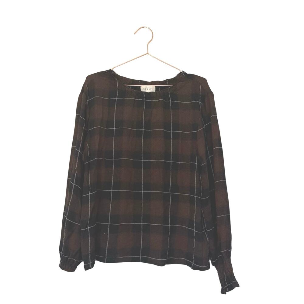 Cloth & Stone Black and Brown Plaid Blouse